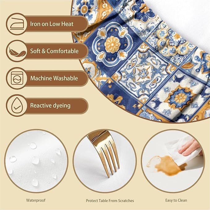 Rectangle Table Cloth Cover Waterproof Elastic Fitted Polyester Fitted Tablecloths for 6 Foot Tables for Indoor,Picnic, Camping, Outdoor （72" x 30"，Bohemian Style）