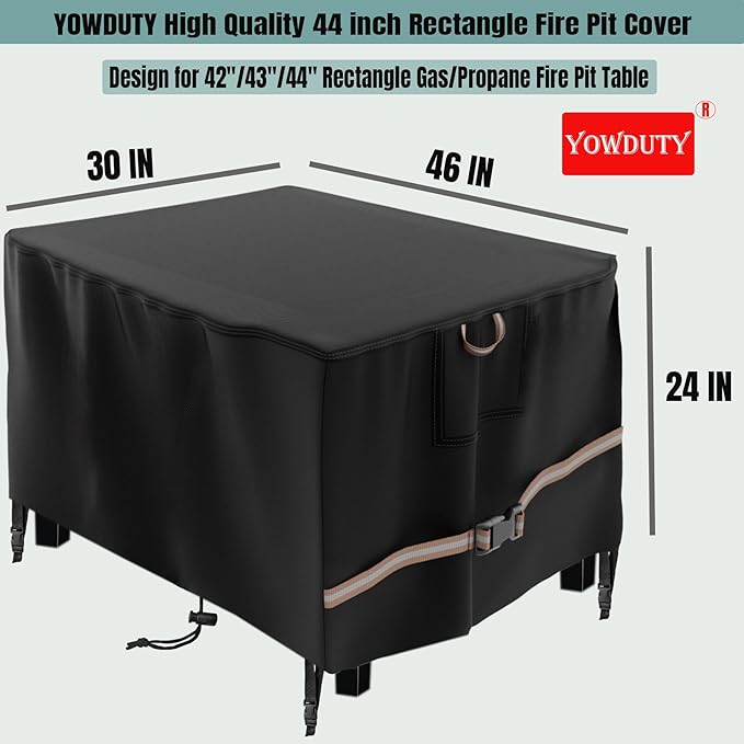 Rectangular Propane Gas Fire Pit Table Cover 44x28x24 Inch, Waterproof Heavy Duty 600D Rectangle Outdoor Fireplace Cover 44 inch, All-weather Protection For Patio Firepit Table 42/43/44 inch