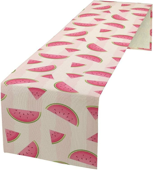 Fruits Table Runner, Tasty Summer Fruit Watermelon Stripes Fun Art Print Table Runner for Kitchen Dining Party Holiday Home 13x60in