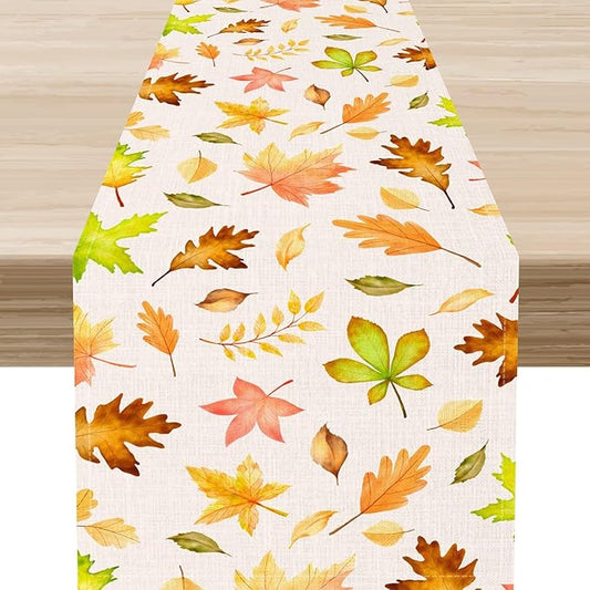 Fall Table Runner, Farmhouse Seasonal Autumn Maple Leaves Harvest Thanksgiving Coffee Table Center Decor for Home Kitchen Dining Patio Holiday Party Indoor Outdoor Table Decorations, 13"x36" Inch