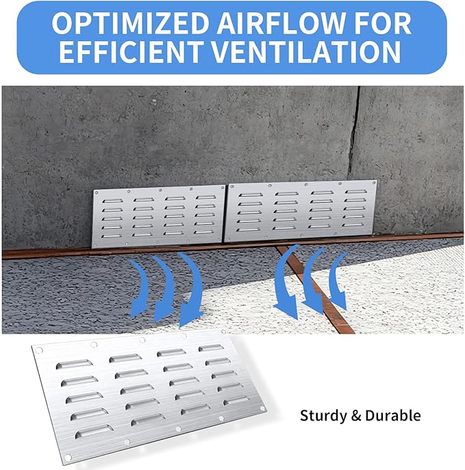 4 Pack Stainless Steel Venting Panel for BBQ Grill Accessory, 15x6.5 Inch (20-Slots), 304 Grade Metal Vent Cover for Masonry Fire Pits & Outdoor Kitchens, Weather Resistant, 15" by 6-1/2"