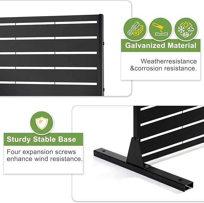 Metal Privacy Screen Outdoor 72" H×44" W,Freestanding Decorative Privacy Screen for Balcony Yard&Garden,Privacy Fence Black&Louvered(5 Panels)