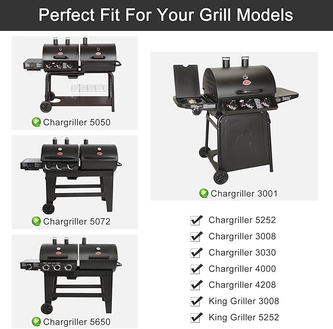 Criditpid Grill Heat Plates Shields for Chargriller 5050, 5650, 3001, 3008, 5072, King Griller 3008, 5252, 3-Pack Porcelain Steel Heat Tent Burner Cover Flame Tamers for Char griller Replacement Parts