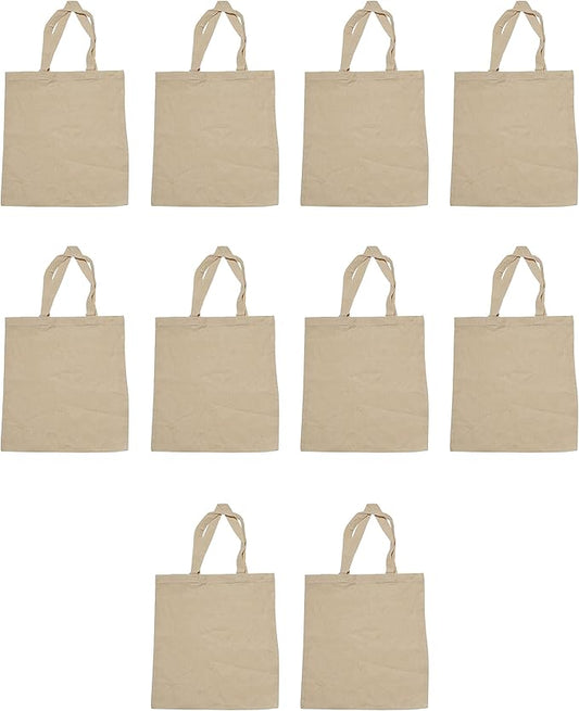 DISCOUNT PROMOS Cotton Canvas Tote Bags Set of 10, Bulk Pack - Reusable, Great for Shopping, Grocery, Beach, Picnic, Wedding Favors - Natural