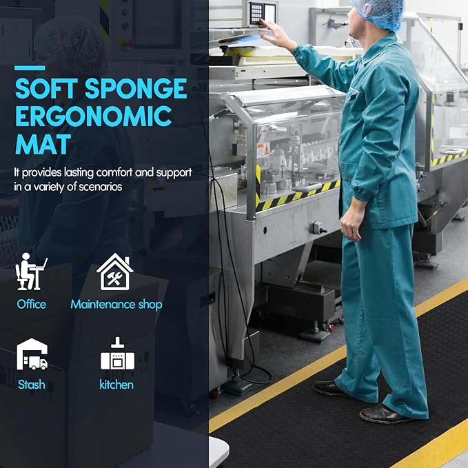 3 x 6 FT Anti Fatigue Mats Industrial 15/16 Inch Thick Soft Sponge Ergonomic Mat Durable Heavy Duty Diamond Plate for Standing Non Slip Industrial Grade Floor Mat for Leg & Back Pain
