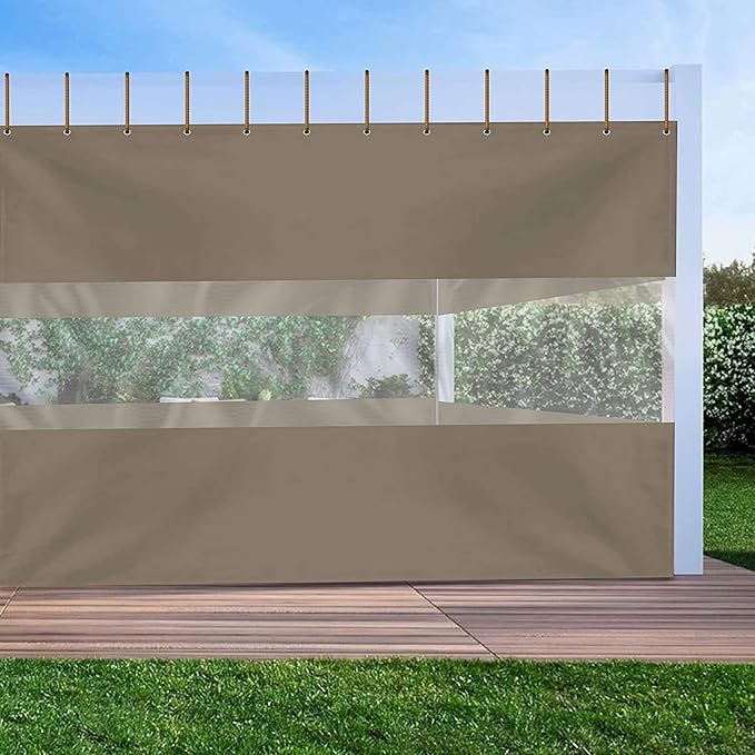 Covers & all Outdoor Clear Panel Curtain, 12 oz Vinyl Outdor Curtains for Patio, Waterproof & Weather Resistant Tarp with Brass Grommets for Pergola, Porch, Gazebos, Balcony (9’ H x 10’ W Feet, Beige)