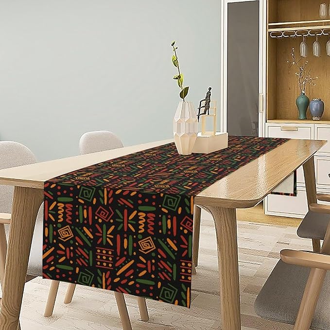African Tribal Table Runner, Black Liberation Traditional Juneteenth Kitchen Dining Table Decoration for Home Party Holiday Dining Banquet 13x90in
