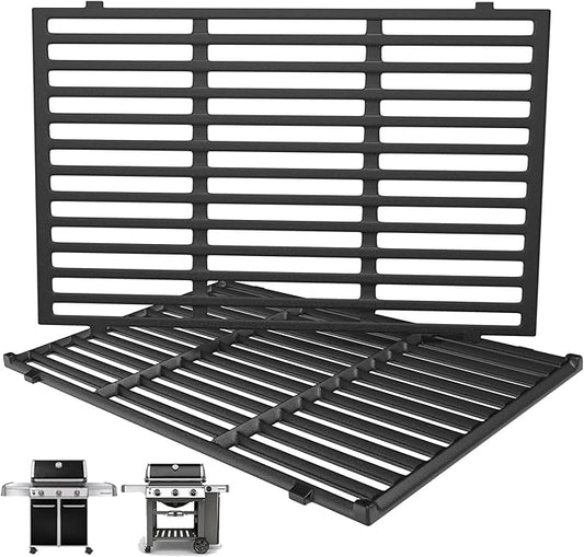 Cast Iron 7638 Grill Grates Replacement Parts for Weber Spirit I/II 300 Series Gas Grill, Cooking Grate for Spirit E/S-310 E/S-320 E/S-330 Spirit 700, Genesis 1000-3500, Silver Gold Platinum B/C,17.5"