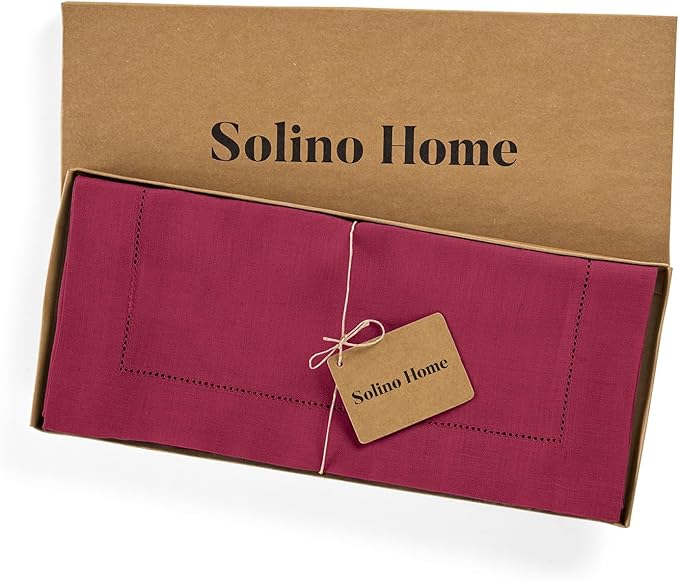 Solino Home Linen Beet Table Runner 90 Inches Long - 100% Pure Linen Hemstitch 14 x 90 Inch Table Runner for Dining, Valentines, Winter, Easter - Classic Hemstitch