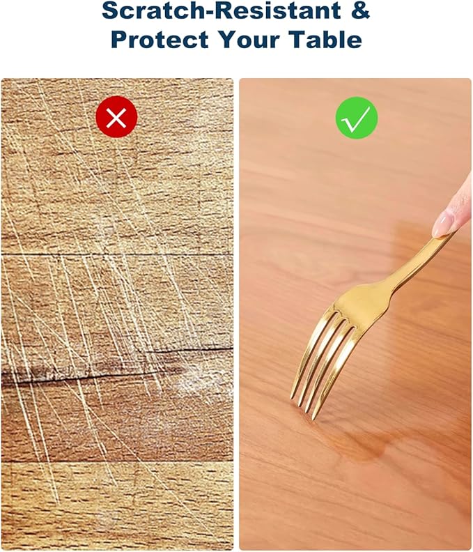 Crystal Clear Plastic Table Cover Protector, 42" x 72" Spill Resistant Easy Flat PVC Desk Pad Mat, 1.5mm Thick Rectangle Vinyl Table Top Protector for Dining Room Table, Office, Dresser