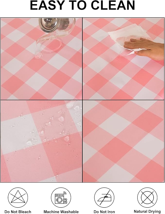 Cupuamon 2 Pack Waterproof Polyester Fabic Rectangle Checkered Tablecloth，60x84 Outdoor Table Cloth，Oil Stain Prevention Table Cloth for Pinics and Parties（Pink and White）