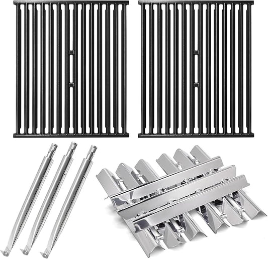 Hiorucet Grill Parts for Broil King 9864-27, 9865-24, 9865-27, 9865-54, 9865-57, 9865-74, 9865-77, 9867-74, 9867-77, Connaisseur 90, Signet 20 40 70 90, Cast Iron Grill Grates, Heat Plates, Burners