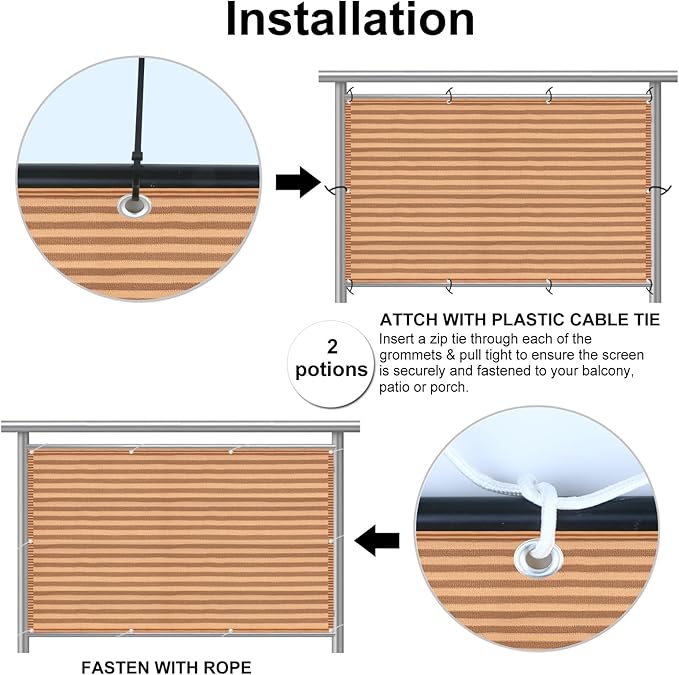 Eden's Decor Balcony Privacy Screen Brown/Khaki 2'6"x 22' Cover Mesh Windscreen Weather-Resistant UV Protection for Backyard Deck, Patio, Balcony, Pool, Porch, Fence, Railing, Gardening