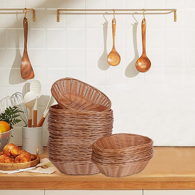 22 Pack 9 Inches Oval Wicker Bread Basket, Woven Serving Basket, Wicker Fruit Baskets for Table, Restaurants, kitchen, Party (9.06 x 5.91 x 2.56 Inch)