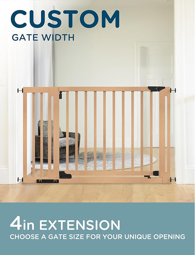 SizeWise™ Pressure Mounted Wooden Gate Extension 4" | Compatible with SizeWise Baby & Pet Gates | Custom Fit for Hallways & Doorways | Easy Installation | Solid Beech Wood Finish