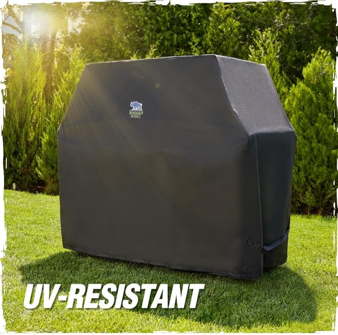 RUGGED RHINO 52 Inch Heavy Duty Grill Cover for Outdoor Grills, All Season Three Layer Waterproof UV Resistant Windproof Gas BBQ Covers, Compatible for Weber Char-Broil Pit Boss Traeger and More Black