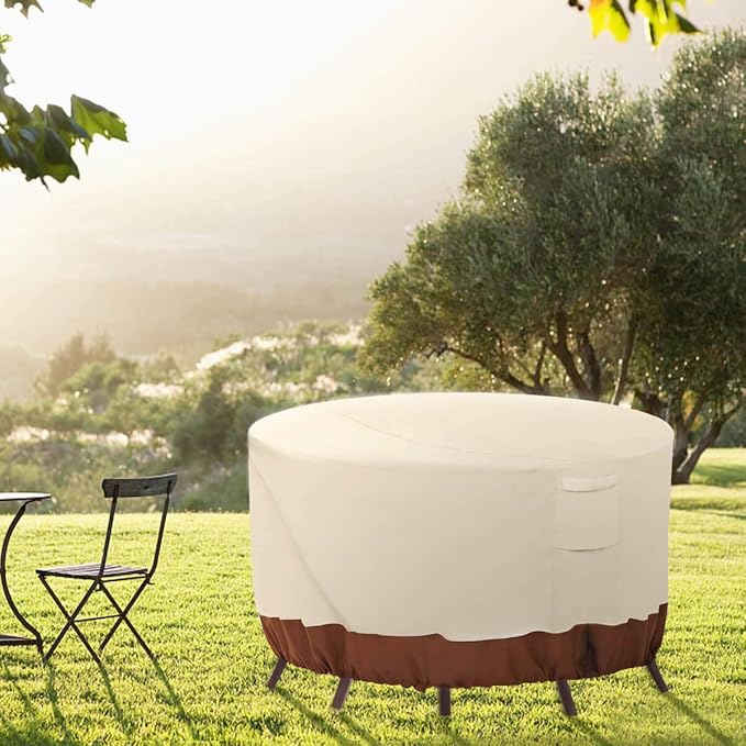 Vailge Round Patio Furniture Covers, 100% Waterproof Outdoor Table Chair Set Covers, Anti-Fading Cover for Outdoor Furniture Set, UV Resistant (Beige&brown, 72"DIAx28"H)