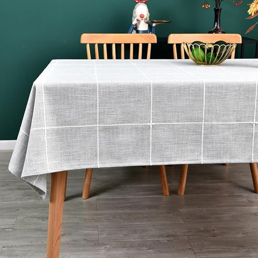 Farmhouse Table Cloth for Rectangle Tables Gray Plaid Boho Tablecloth Heavy Duty Cotton Linen Blend Washable & Wrinkle Resistant Rustic Table Cover for Outdoor Kitchen Dining (52x120 Inch)