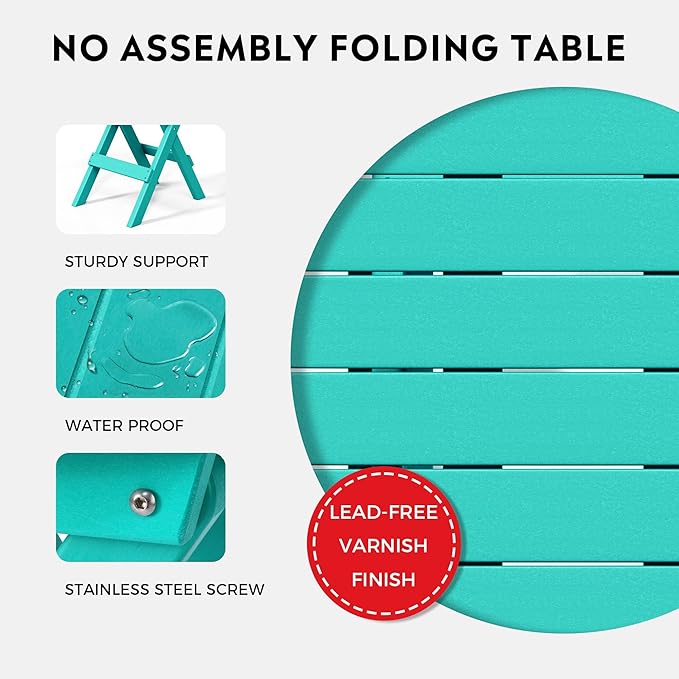 Costaelm Paradise 3-Piece Outdoor HDPE Folding Patio Bistro Table and Chairs, Turquoise