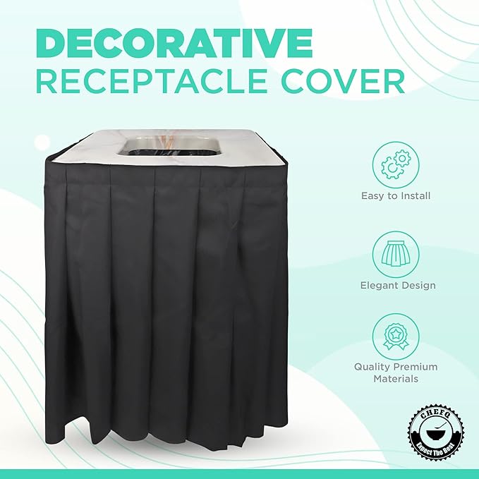 Square Black Trash Can Topper Cover With Solid Pleated Skirt | Designed to Fit 32-35 Gallon Trash Cans | Elegant Party Supplies for Weddings, Banquets, Birthday Parties & More (Black Top Green Skirt)