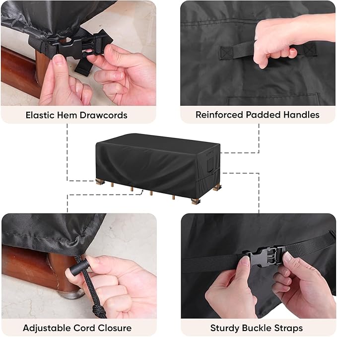 BALEINE Patio Furniture Covers, Outdoor Furniture Covers Waterproof, Heavy Duty Oxford Patio Table Cover for Outdoor Table, Chair, Sofa, Desk (Black 98"L×78"W×28"H)