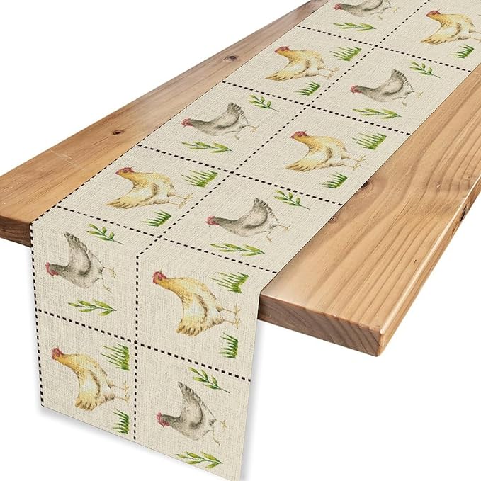 Farmhouse Rooster Table Runner, Rustic Farm Animals Chicken Plant Vintage Coffee Table Center Decor for Family Kitchen and Living Room Outdoor Country Holiday Party Table Decorations, 13" X 72"