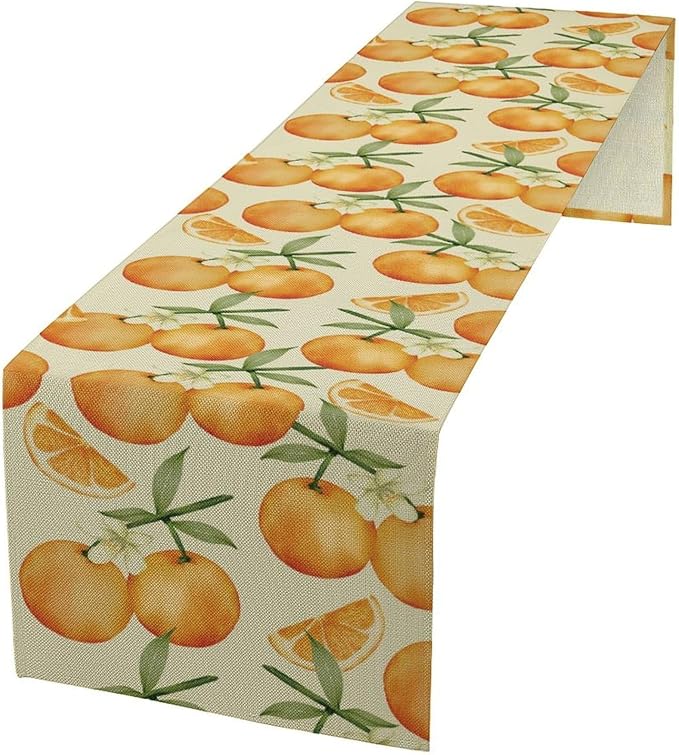 Orange Citrus Table Runner, Cute Spring Summer Fruit Themed Table Runner for Outdoor Birthday Party Kitchen Dining Home 13x70in