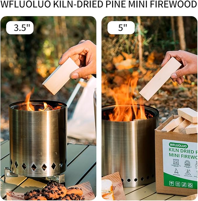 Mini Firewood with 4pcs Fire Starters&Gloves 5'' Lengths Pine Kiln Dried Fire Wood Great for Solo Stove Mesa XL, Tabletop Fire Pit,Pizza Oven Wood,Solo Stove Accessories