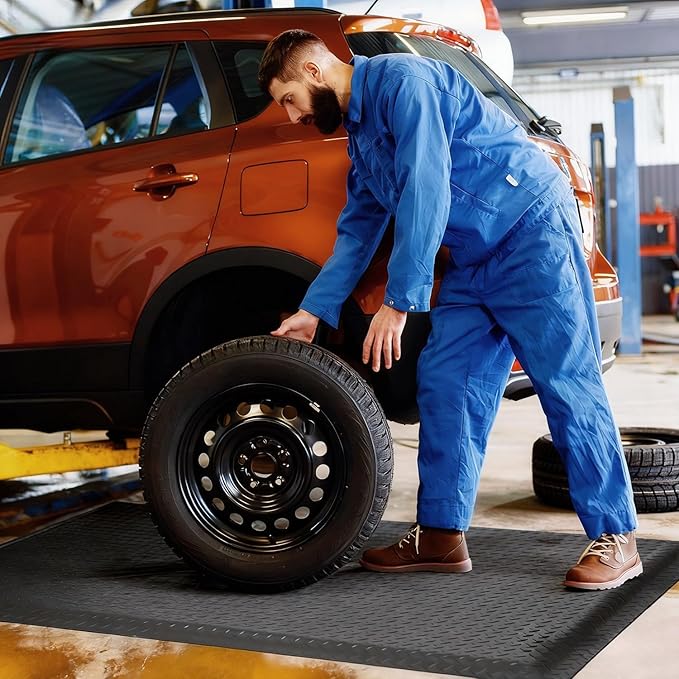 3 x 5 FT Anti Fatigue Mats Industrial 15/16 Inch Thick Soft Sponge Ergonomic Mat Durable Heavy Duty Diamond Plate for Standing Non Slip Industrial Grade Floor Mat for Leg & Back Pain (Gray)
