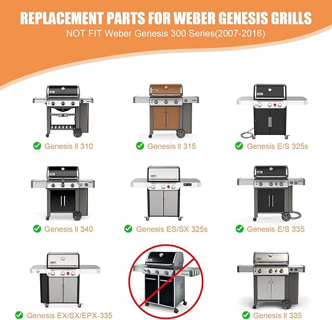 Grill Replacement Parts for Weber Genesis II 300, Genesis II LX 300, Genesis II E&S Series Gas Grills, Grill Parts for Weber Cooking Grates Flavorizer Bars Heat Deflectors 66095 66802 66032 66795