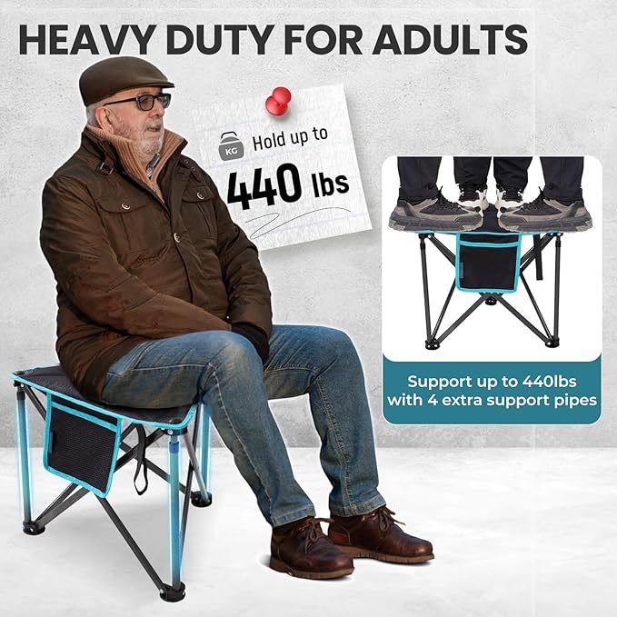 FUNDANGO Folding Tripod Stool, 2 Pack Lightweight Portable Fishing Chair with Thick Padded Seat, 440 Lbs Heavy Duty Outdoor Camping Chairs with Carry Bag for Walking Hunting Hiking Travel
