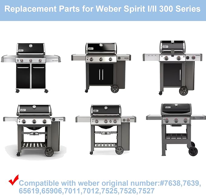 Cast Iron 7638 Grill Grates Replacement Parts for Weber Spirit I/II 300 Series Gas Grill, Cooking Grate for Spirit E/S-310 E/S-320 E/S-330 Spirit 700, Genesis 1000-3500, Silver Gold Platinum B/C,17.5"
