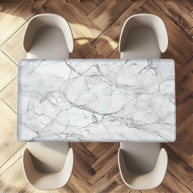 Rectangle Table Cloth Cover Waterproof Elastic Fitted Polyester Fitted Tablecloths for 6 Foot Tables for Indoor,Picnic, Camping, Outdoor （60" x 30"，Marble）