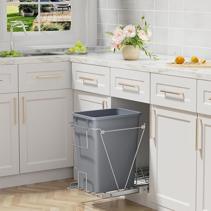 ROOMTEC 35QT Kitchen Trash Can, Lightweight and Sturdy Slim Trash Can, Wastebaskets for Office, Workspace, Kitchen, Bathroom, Easy to Clean, 1 Pack