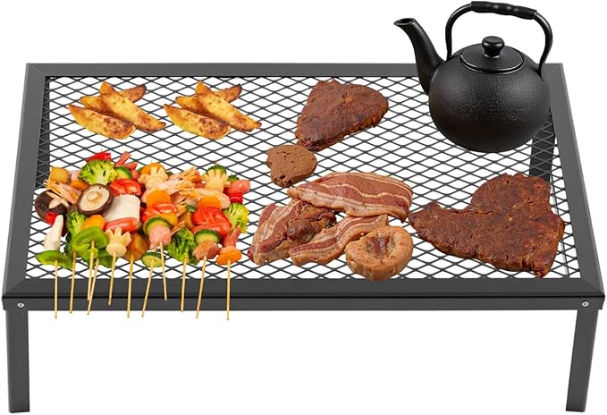Folding Campfire Grill, 21.7in x 11.8in Portable Over Fire Camp Grill with Legs, Fire Pit Cooking Grate Barbecue Griddle Plate, Campfire Cooking Equipment for Outdoor Barbecue, Picnic, Camping