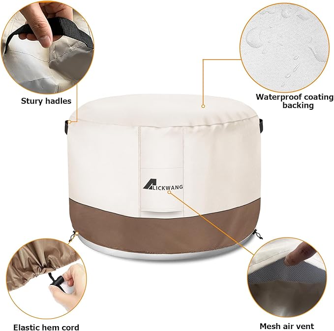 Fire Pit Cover for Solo Stove Bonfire,600D Tear-Resistant Heavy Duty Durable 100% Waterproof 27-29 Inch Smokeless Fire Pit Cover, Patio Weatherproof Gas Fire Pit, Beige 29"x18"