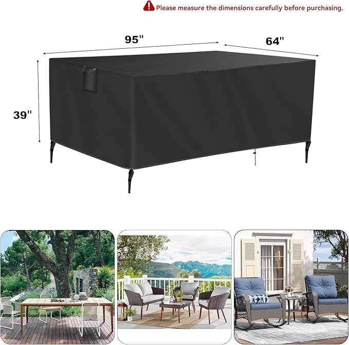 TUOKING Outdoor Furniture Covers Heavy-Duty 420D Waterproof Cover,All-Weather Patio Furniture Protector for Sofa,Chairs & Table-UV-Resistant,Anti-Tear Dustproof Covers (Black, 95"L x 64"W x 39"H)