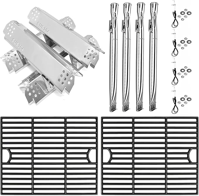Hisencn Grill Parts for Home Depot Nexgrill 4 Burner 720-0830H, 720-0783E, 5 Burner 720-0888N, 720-0888 Gas Grill Models, 304 Stainless Steel Grill Burner, Heat Plate, Cast Iron Grill Grates
