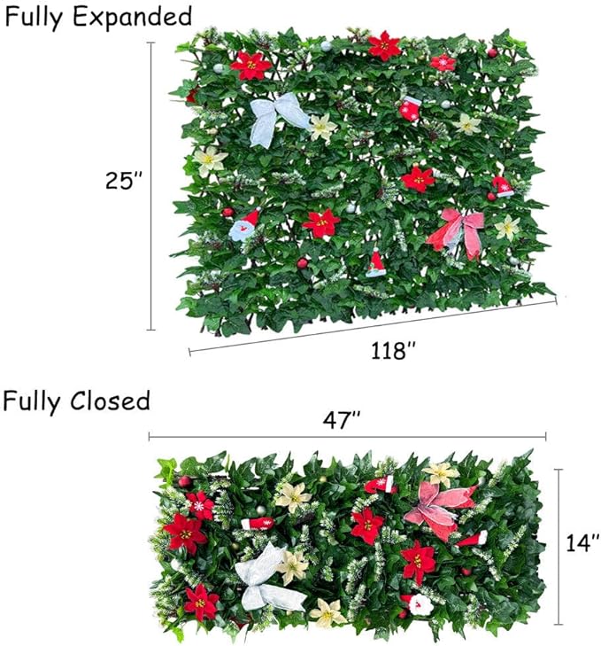 Expandable Fence Privacy Screen for Balcony Patio Outdoor,Decorative Faux Ivy Fencing Panel,Artificial Hedges (Single Sided Leaves) (4, Christmas-Ivy)