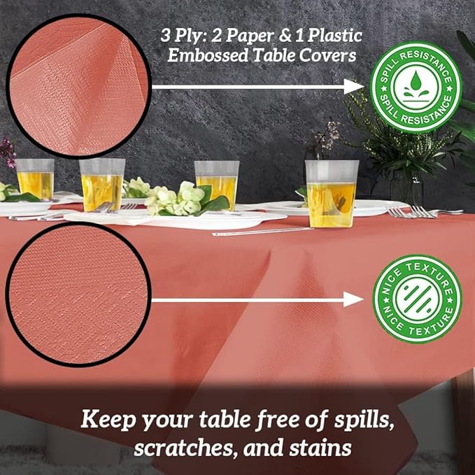 PARTY BARGAINS 54" X 108" Paper & Plastic Table Covers, Red, 10 Pack