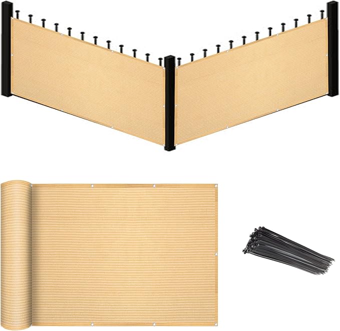Eden's Decor Balcony Privacy Screen Beige 3'x 18' Cover Mesh Windscreen Weather-Resistant UV Protection for Backyard Deck, Patio, Balcony, Pool, Porch, Fence, Railing, Gardening