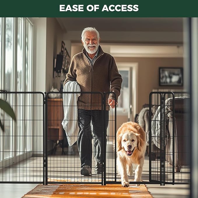 FXW Dog Gate Extra Wide Designed for Indoor Use, Adjustable Width Up to 165-inch Wide (45" H 6 Wire Panels for Large Dogs), Black