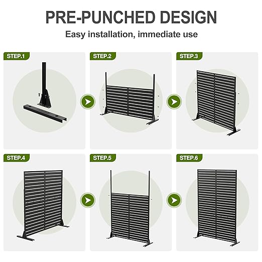 Casaphoria Metal Privacy Screen Outdoor, 72" H x 47" W Freestanding Decorative Privacy Screen for Patio Deck Balcony Garden with Stable Base, Black-Carl