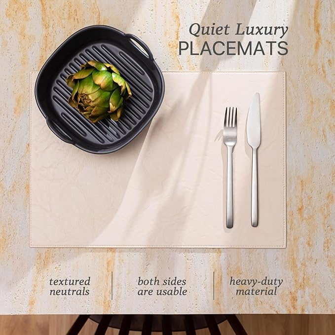Faux Leather Placemats Set of 8 Vinyl Washable Wipeable Table Mats for Kitchen Dining Table Heat Resistant Waterproof Modern Indoor/Outdoor Placemats Non-Slip Easy Clean Place Mats (Beige)