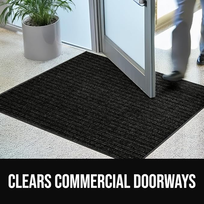 GORILLA GRIP Waterproof Traffic Guard Door Mat, 2 Pack Heavy Duty Entryway Mats, Strong Rubber Back Commercial Utility Rugs for Office Hallway, Garage Floor and Home, Low Profile Carpet, 29x17, Black