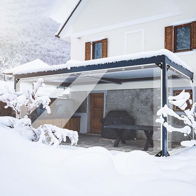 15oz Outdoor Clear Curtain, PVC Vinly Outdoor Clear Panel Curtain, Weather Resistant Outdoor Curtain for Pergola, Porch, Gazebos, with Rustproof Grommets-10'H x 10'W(120''W x 120''L,H=L)