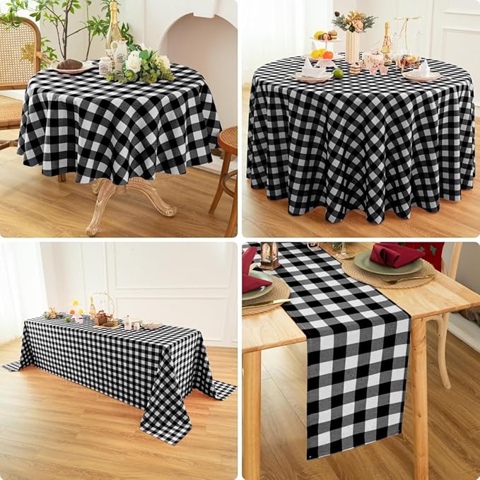 Waterproof Plaid Tablecloth Fabric - Round 120 Inch Classic Gingham Checker Table Cloth for Indoor/Outdoor Use - Buffalo Table Cover for Picnics, BBQs, and Parties