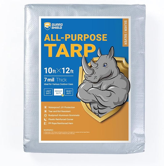 GUARD SHIELD Silver Tarp Waterproof 10x12 Feet Medium Duty All Purpose Poly Tarps Cover 7mil
