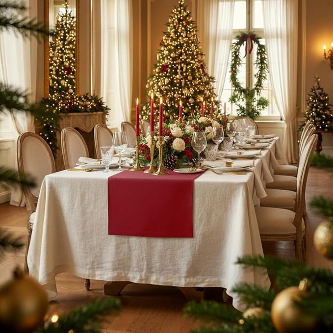 D'Moksha Homes Linen Red Table Runner 48 Inches - 100% Pure Linen Table Runner 14 x 48 Inch for Coffee Tables, Dresser, Valentines, Holiday - Machine Washable