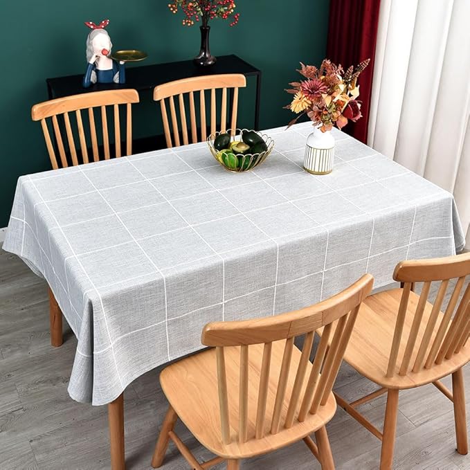 Farmhouse Table Cloth for Rectangle Tables Gray Plaid Boho Tablecloth Heavy Duty Cotton Linen Blend Washable & Wrinkle Resistant Rustic Table Cover for Outdoor Kitchen Dining (52x70 Inch)